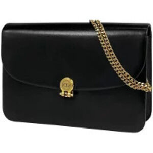 Christian Dior chain shoulder bag clutch leather black